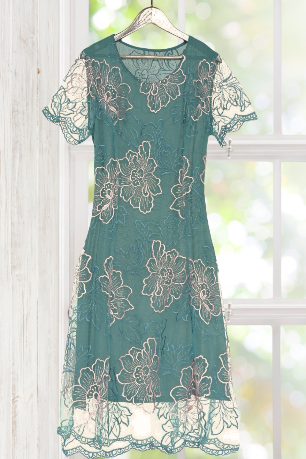 Caroline Teal Embroidered Midi Dress